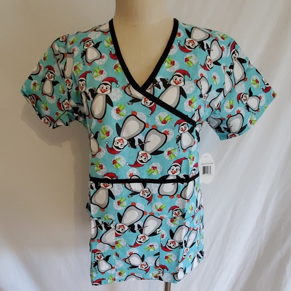 Peppermint scrubs top  Penguins and Candy canes